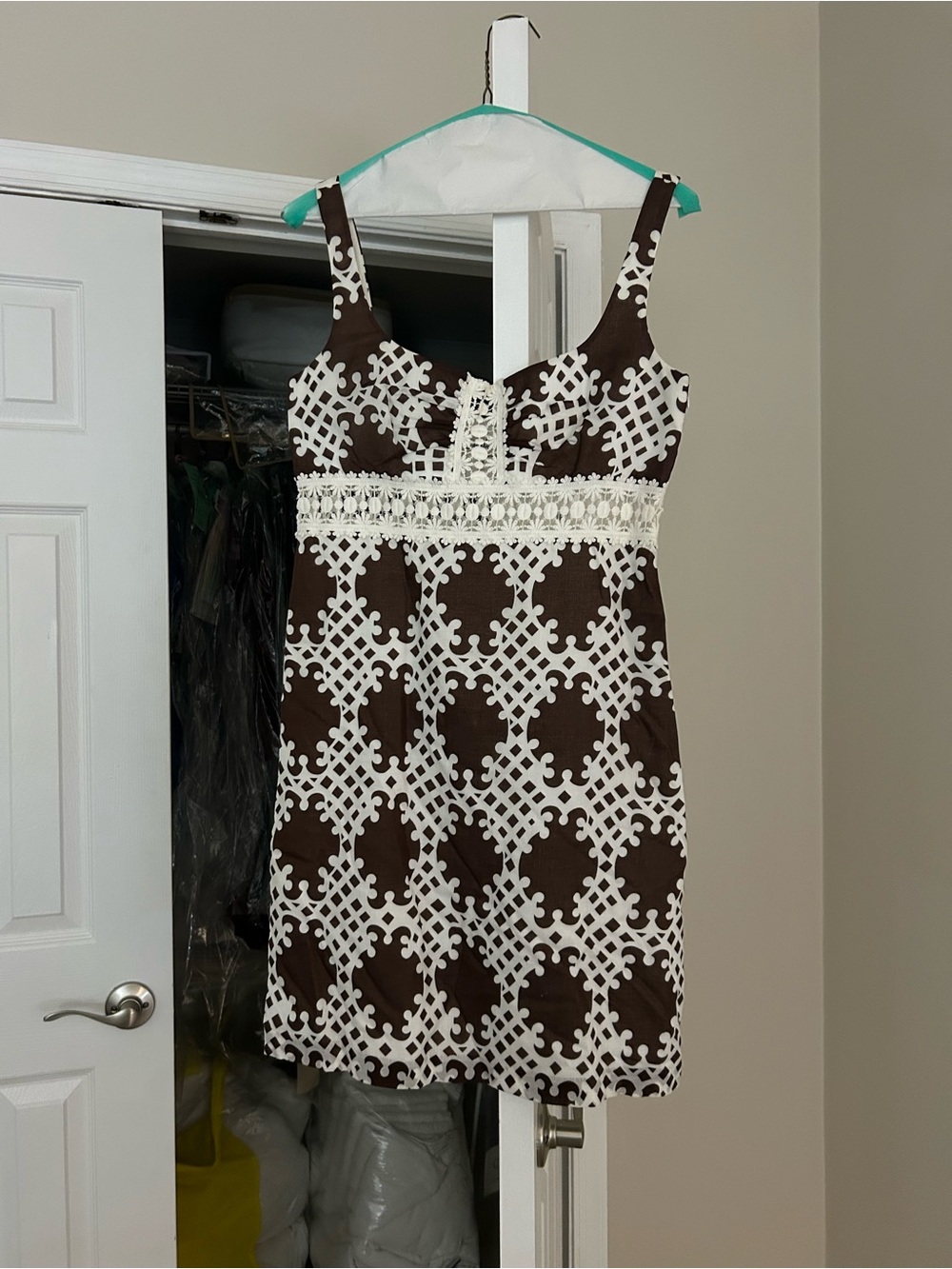 Milly of New York Brown and White Lace-Trim Mini Dress
